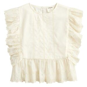 NEW CREWCUTS Girls' eyelet top in cotton voile flutter sleeve ruffles Size 14